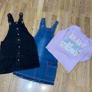 Bundle of two overall dresses and shirt